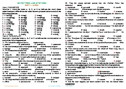 Bài tập Tiếng Anh Lớp 10 thí điểm - Unit 3 Music